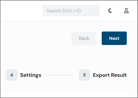 The Next button in the Configuration Export process.